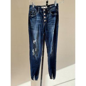 Kancan Women's Distressed Button Fly Blue Denim Skinny Jeans Size 1 (34645)